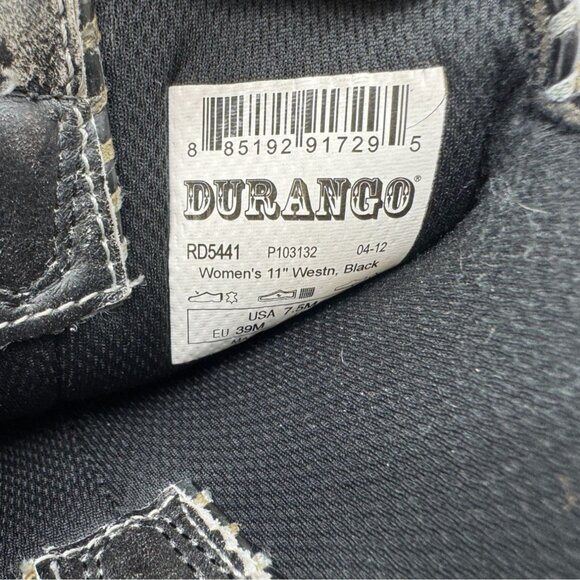 Durango Womens Crush Scalloped Cowboys Boots Size 7.5M Black 11" Western Leather - Picture 3 of 14